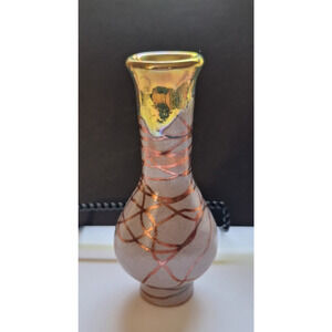 2017 Handmade Pottery Vase Purple and Gold Glaze 6 1/2" Artist Signed